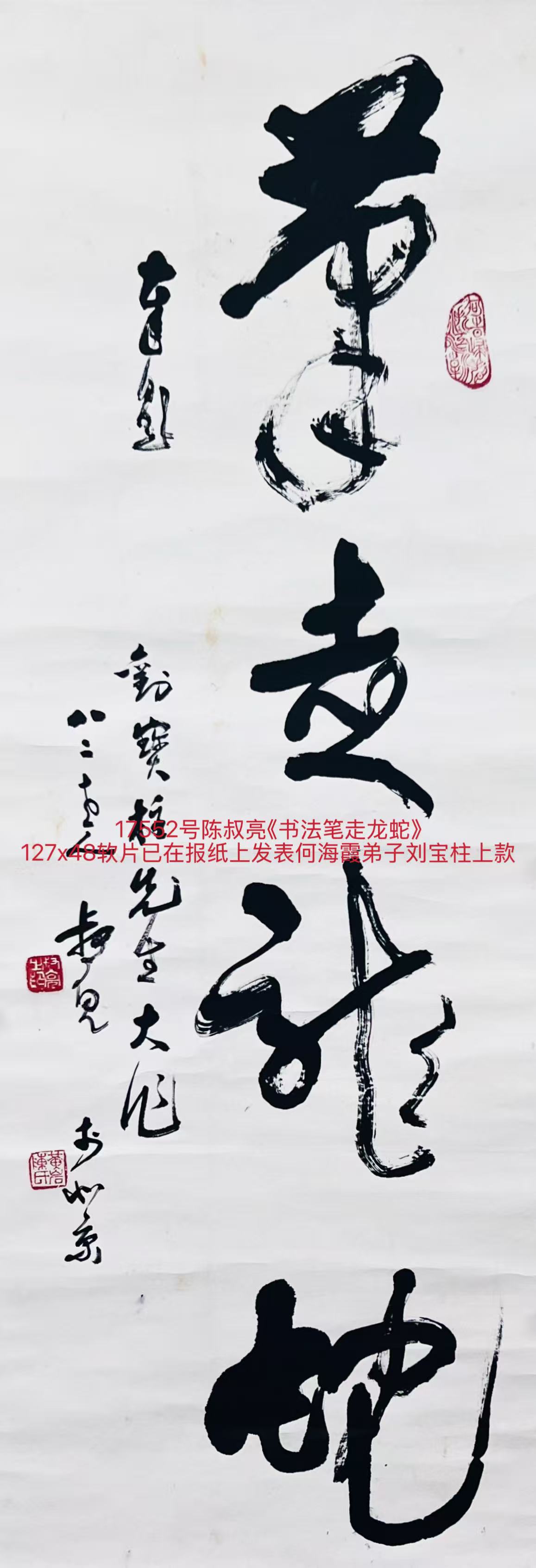 17552号陈叔亮《书法笔走龙蛇》127x48软片已在报纸上发表何海霞弟子刘宝柱上款.jpg